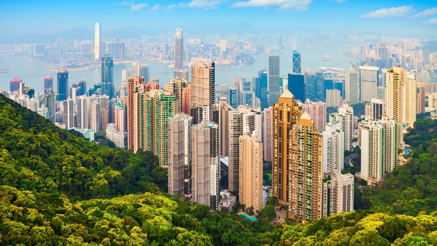 Hong Kong's iconic skyline viewed from Victoria Peak at dusk